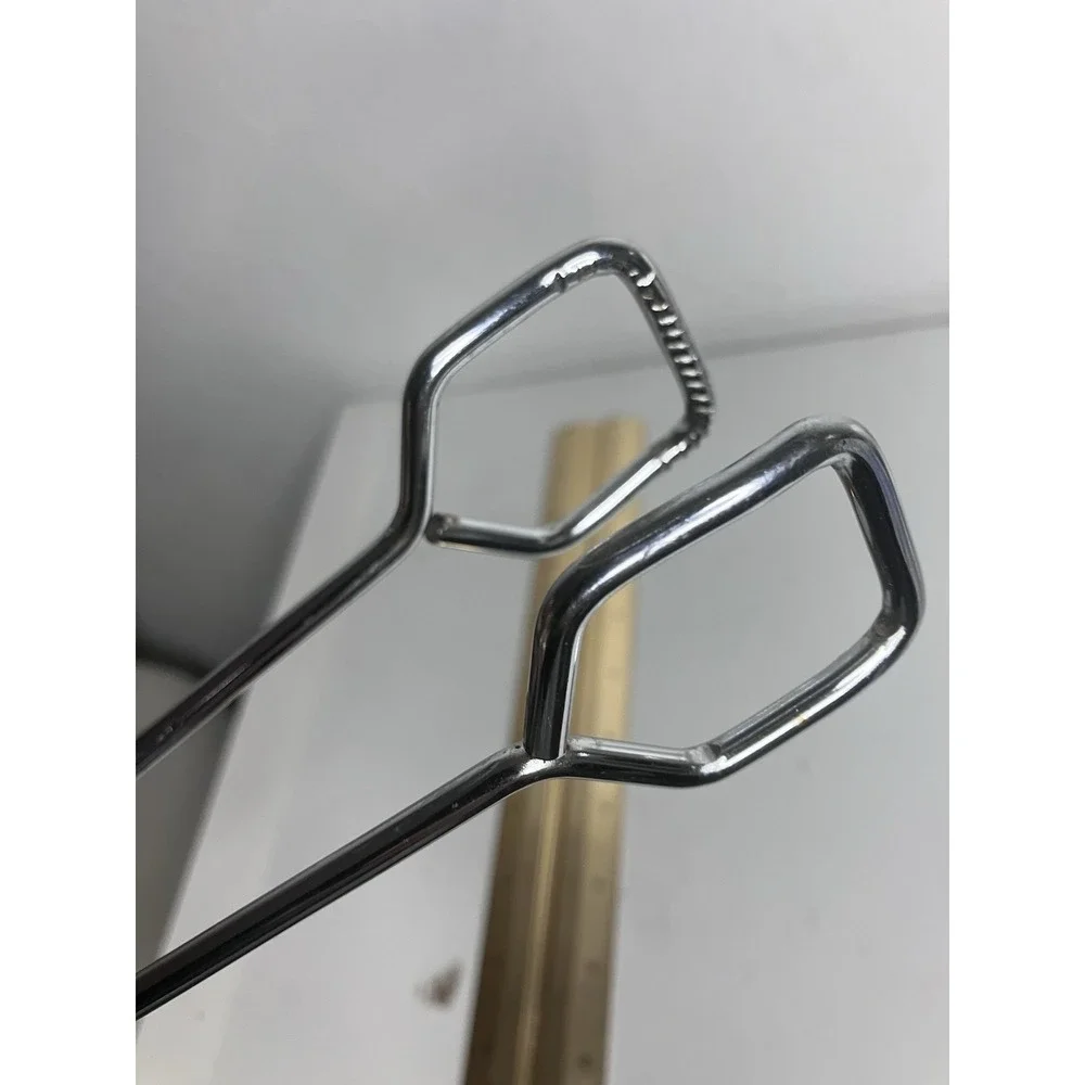 Vintage Ekco Scissor Tongs White Vinyl Coated Handles Chrome Plated Serving Tool